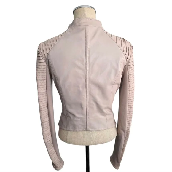Lamarque Pink Leather Jacket Asymmetrical Zipper Fitted Sz XS - Picture 6 of 13